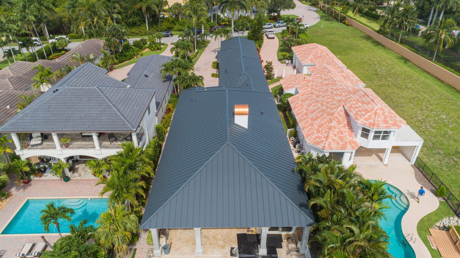 Metal roofing panels close up